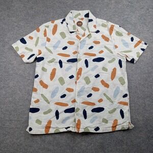 Common People Shirt Mens Large White Abstract Print Short Sleeve Cotton